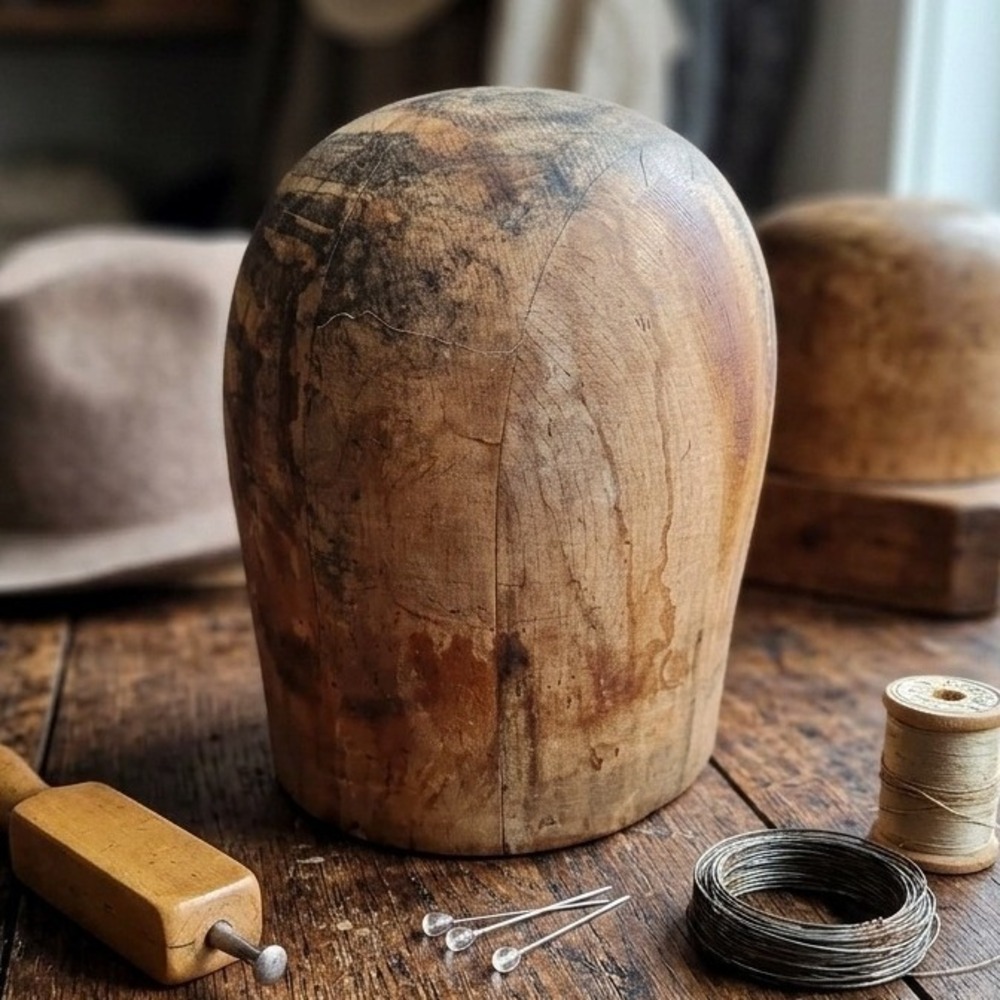 Antique Wooden Millinery Hat Block Size 21.5 Vintage Wig Head Form Decor 223